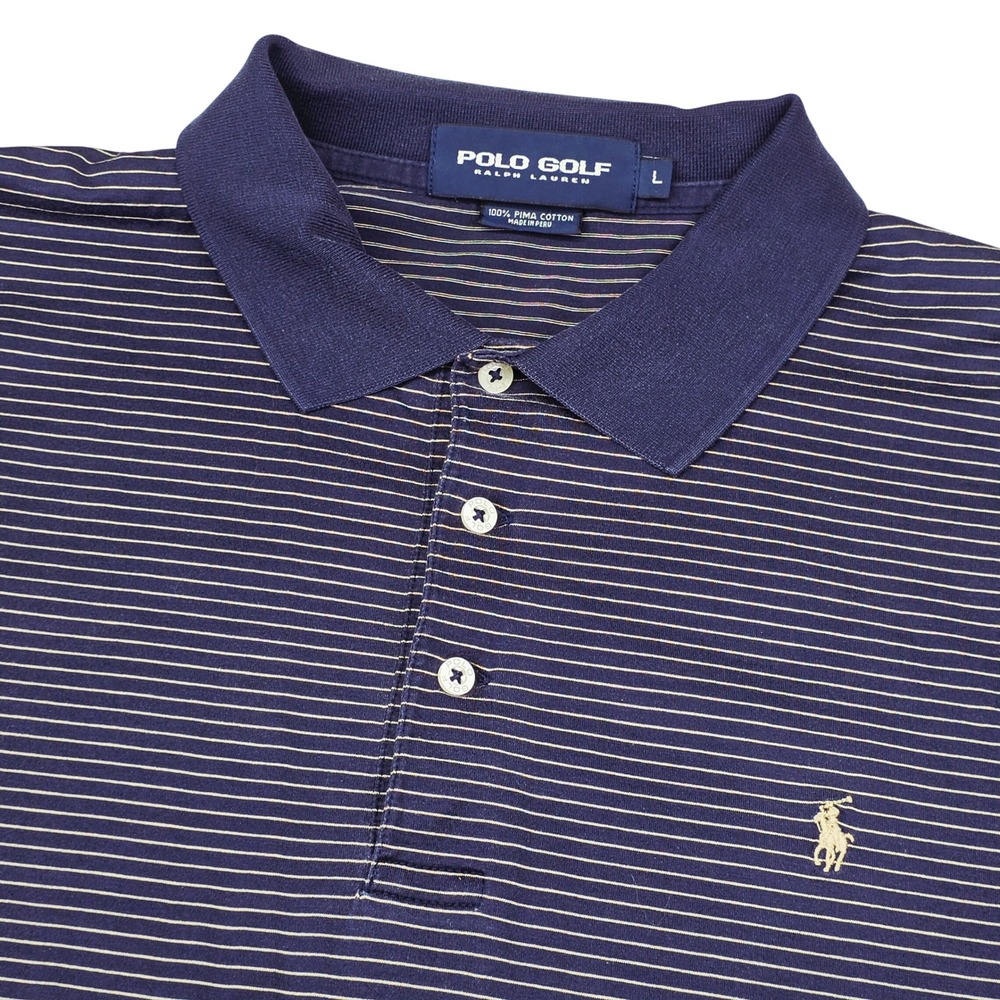 Polo Golf Ralph Lauren Polo Men's Large Navy Striped Pima Cotton Short Sleeve